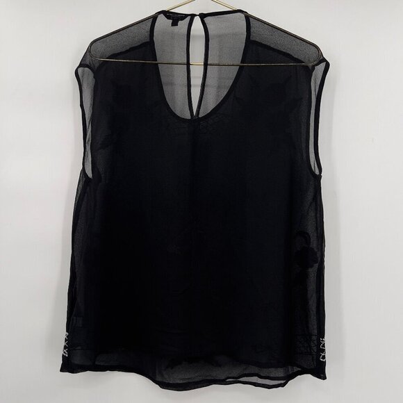 GUESS Embroidered /Embellished Sheer Black/Floral Sleeveless Top Women's XL - Picture 5 of 10